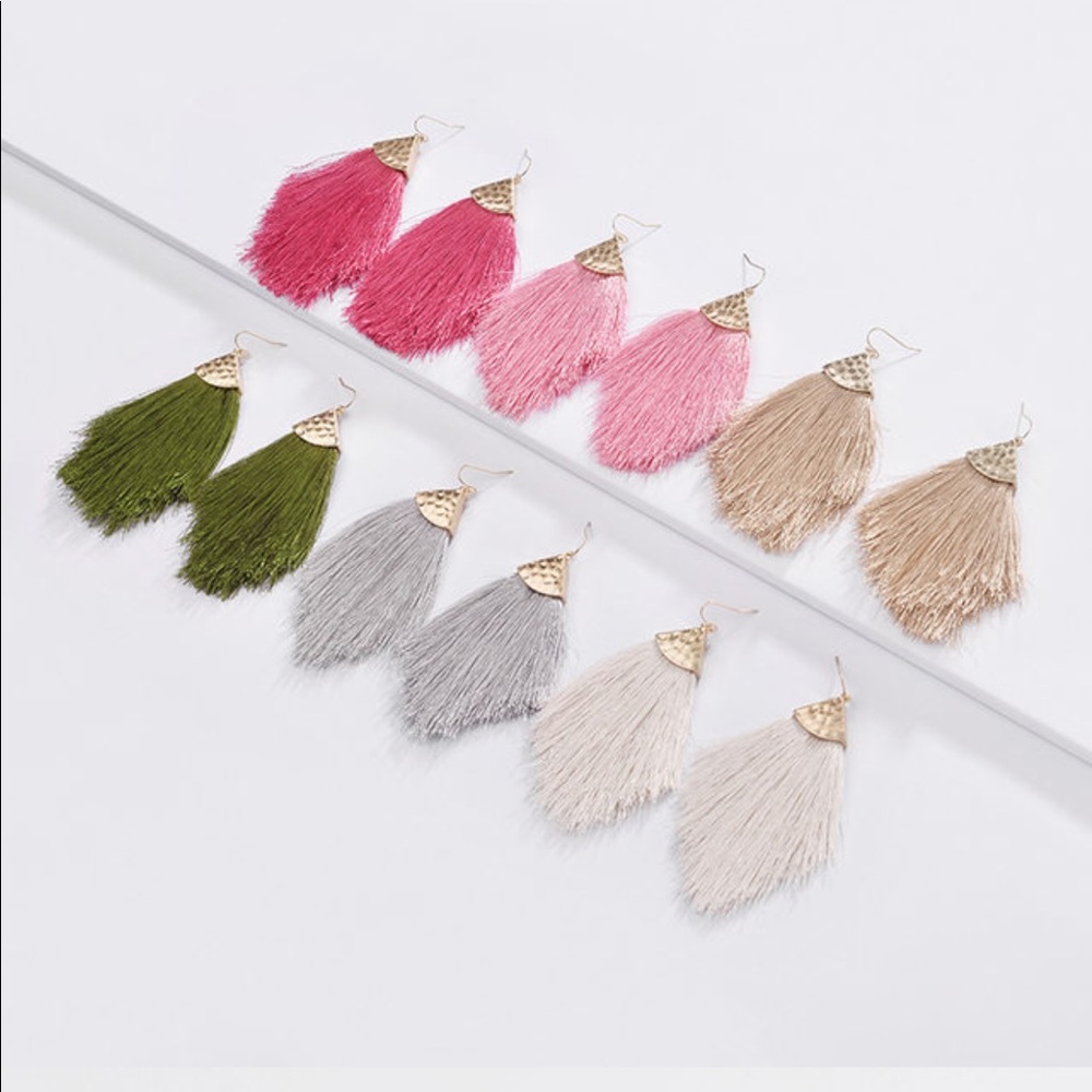 Bohemian silk and cotton tassel earrings - Picture 2 of 8